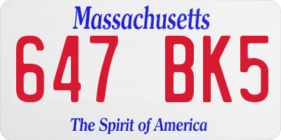 MA license plate 647BK5