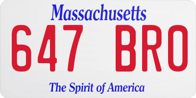 MA license plate 647BR0