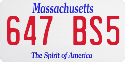 MA license plate 647BS5