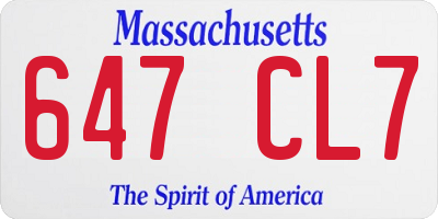 MA license plate 647CL7