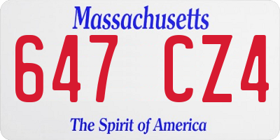 MA license plate 647CZ4