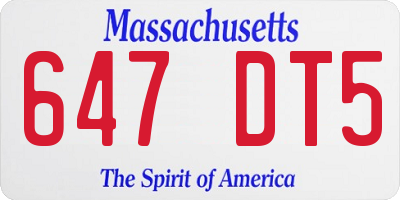 MA license plate 647DT5