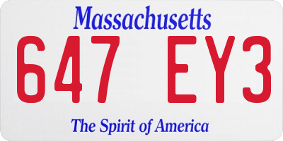 MA license plate 647EY3