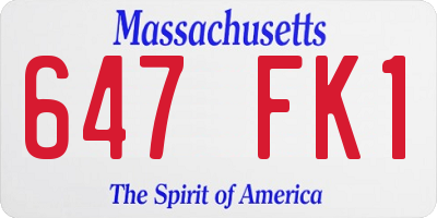 MA license plate 647FK1