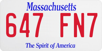 MA license plate 647FN7