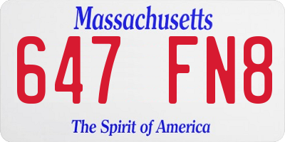 MA license plate 647FN8