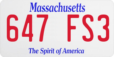 MA license plate 647FS3