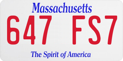 MA license plate 647FS7