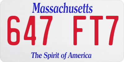 MA license plate 647FT7