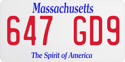 MA license plate 647GD9