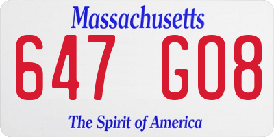 MA license plate 647GO8