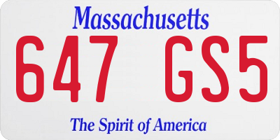 MA license plate 647GS5