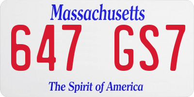 MA license plate 647GS7