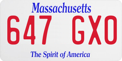 MA license plate 647GX0