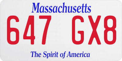 MA license plate 647GX8