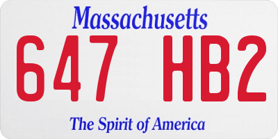 MA license plate 647HB2