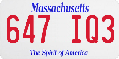 MA license plate 647IQ3