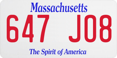 MA license plate 647JO8