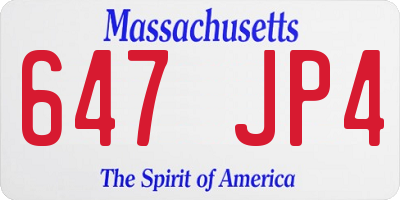 MA license plate 647JP4