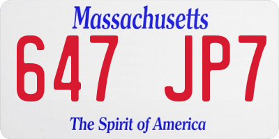 MA license plate 647JP7
