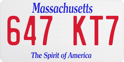 MA license plate 647KT7
