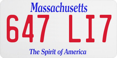 MA license plate 647LI7
