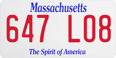 MA license plate 647LO8