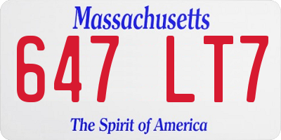 MA license plate 647LT7