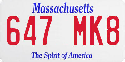 MA license plate 647MK8