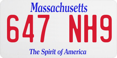 MA license plate 647NH9