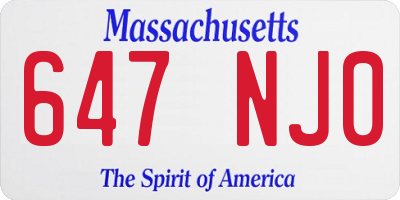 MA license plate 647NJ0