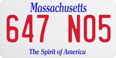MA license plate 647NO5