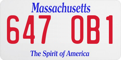 MA license plate 647OB1
