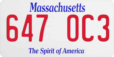 MA license plate 647OC3