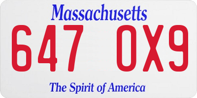 MA license plate 647OX9