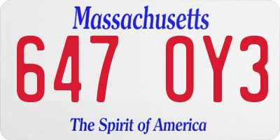 MA license plate 647OY3
