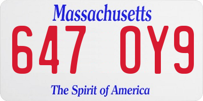 MA license plate 647OY9
