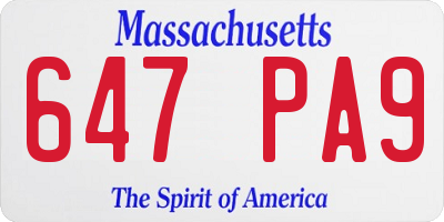 MA license plate 647PA9