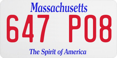 MA license plate 647PO8