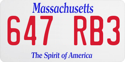 MA license plate 647RB3