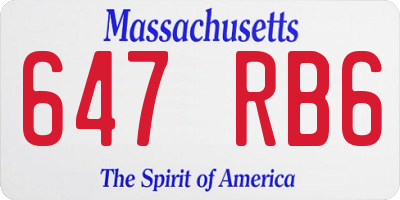 MA license plate 647RB6