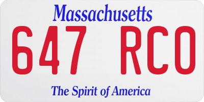 MA license plate 647RC0