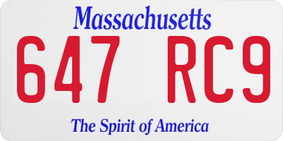 MA license plate 647RC9
