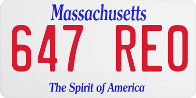 MA license plate 647RE0