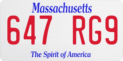 MA license plate 647RG9