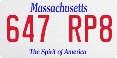MA license plate 647RP8