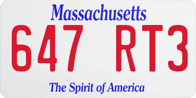 MA license plate 647RT3