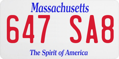 MA license plate 647SA8