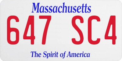 MA license plate 647SC4