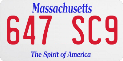 MA license plate 647SC9